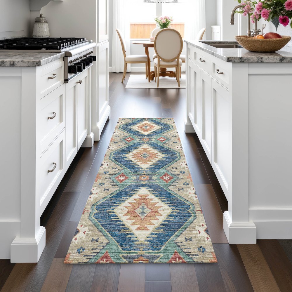 Machine Washable Indoor/Outdoor Chantille ACN2210 Navy 2'3" x 7'6" Runner Rug. Picture 5