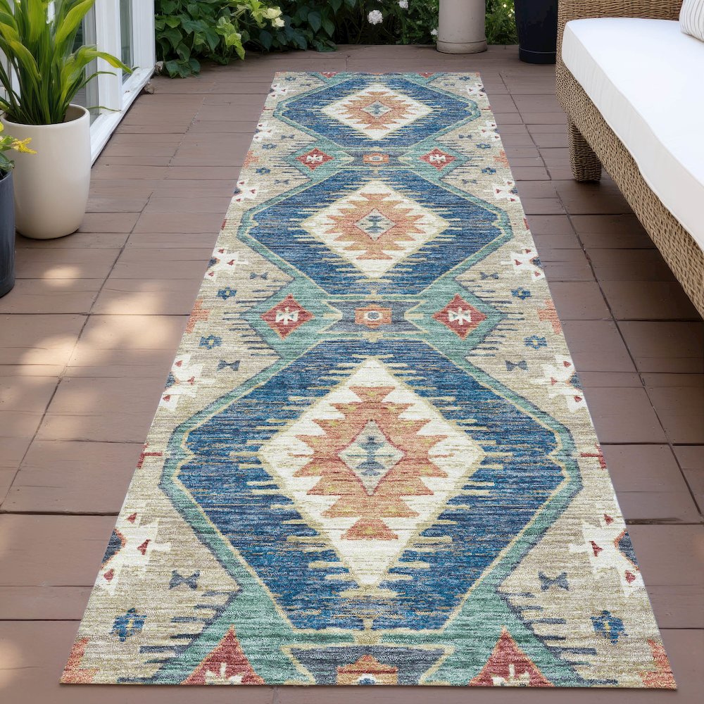 Machine Washable Indoor/Outdoor Chantille ACN2210 Navy 2'3" x 7'6" Runner Rug. Picture 6