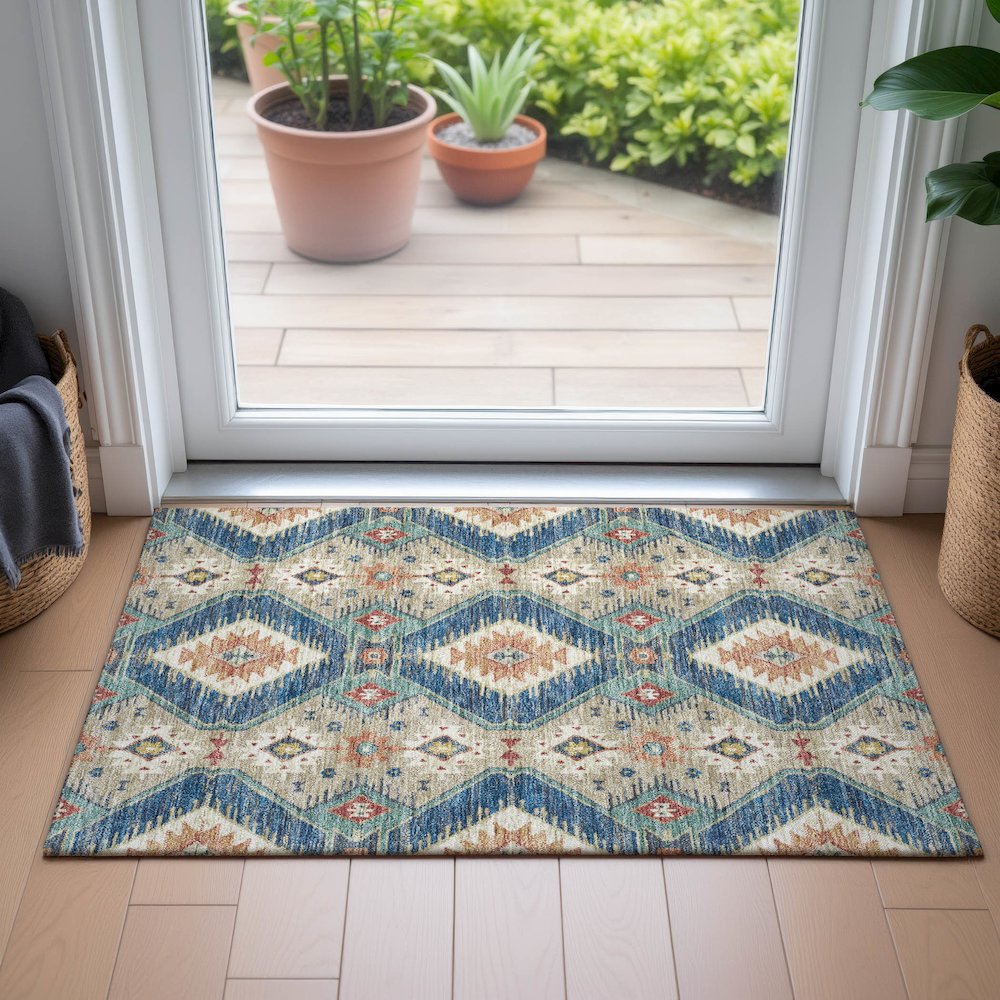 Machine Washable Indoor/Outdoor Chantille ACN2210 Navy 1'8" x 2'6" Rug. Picture 5
