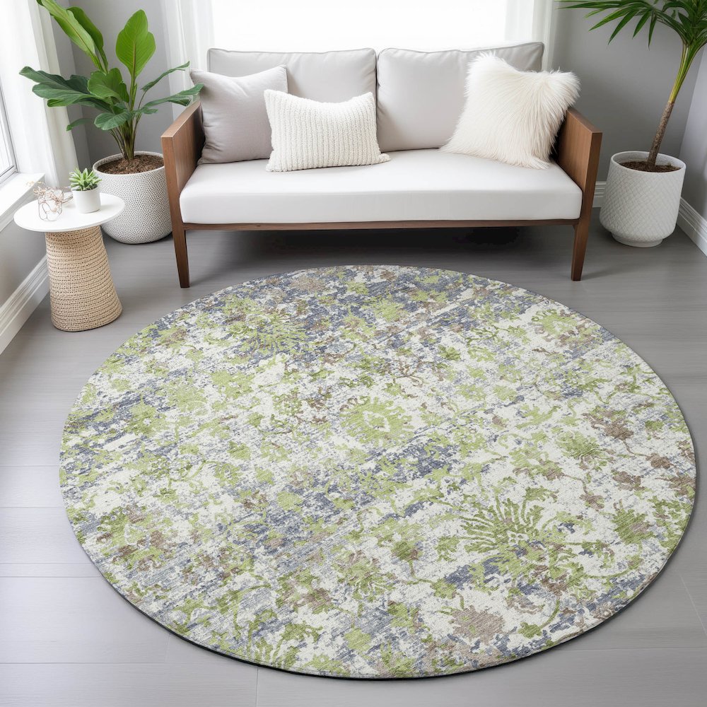 Machine Washable Indoor/Outdoor Chantille ACN2211 Aloe 8' x 8' Round Rug. Picture 5