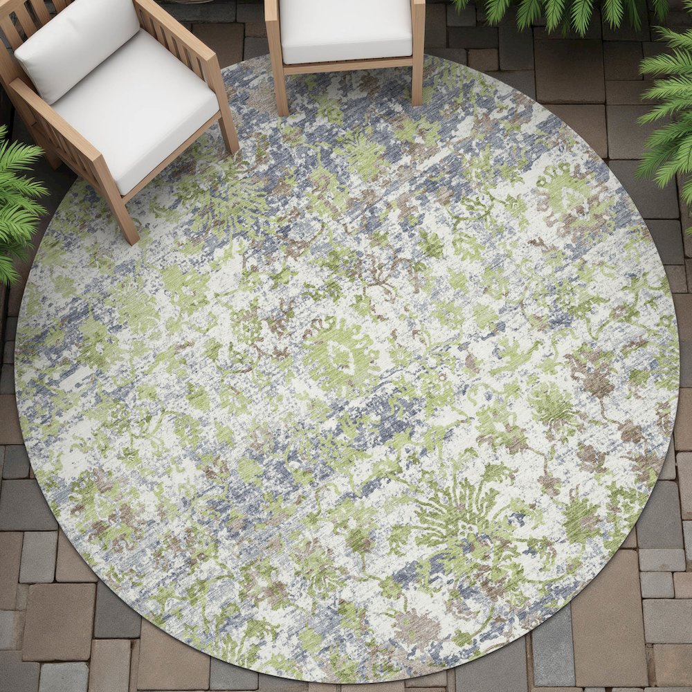 Machine Washable Indoor/Outdoor Chantille ACN2211 Aloe 8' x 8' Round Rug. Picture 6