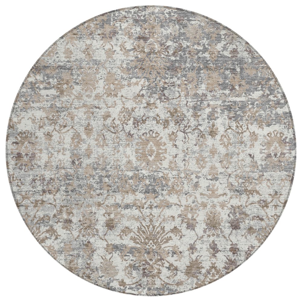 Machine Washable Indoor/Outdoor Chantille ACN2211 Taupe 8' x 8' Round Rug. Picture 1