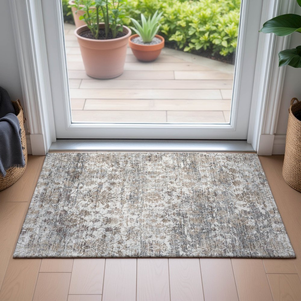 Machine Washable Indoor/Outdoor Chantille ACN2211 Taupe 1'8" x 2'6" Rug. Picture 5