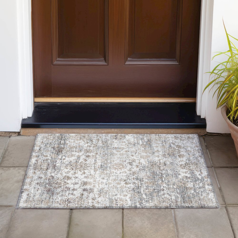 Machine Washable Indoor/Outdoor Chantille ACN2211 Taupe 1'8" x 2'6" Rug. Picture 6