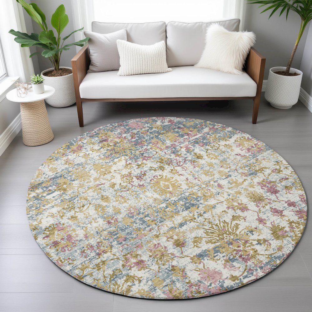 Machine Washable Indoor/Outdoor Chantille ACN2211 Wheat 8' x 8' Round Rug. Picture 5