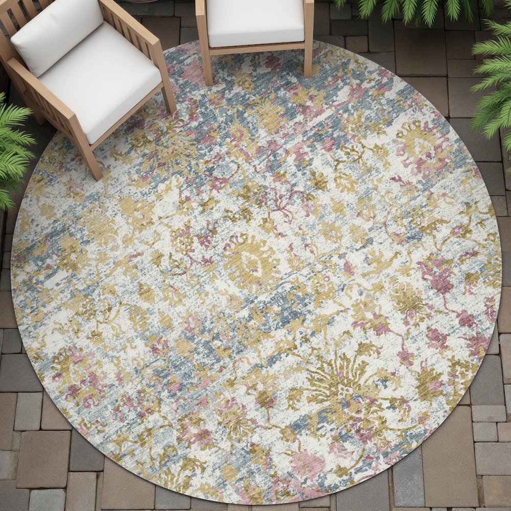 Machine Washable Indoor/Outdoor Chantille ACN2211 Wheat 8' x 8' Round Rug. Picture 6