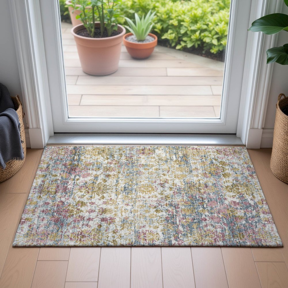 Machine Washable Indoor/Outdoor Chantille ACN2211 Wheat 1'8" x 2'6" Rug. Picture 5