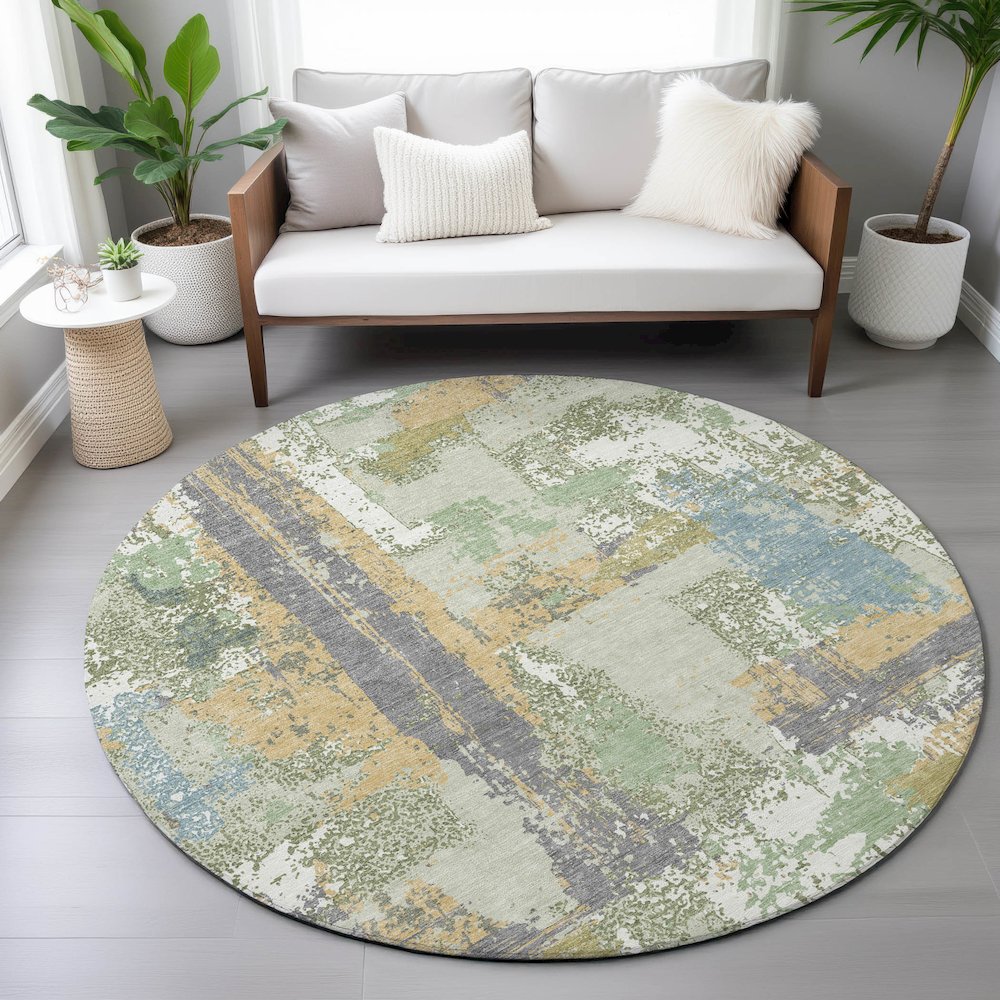 Machine Washable Indoor/Outdoor Chantille ACN2212 Aloe 8' x 8' Round Rug. Picture 5
