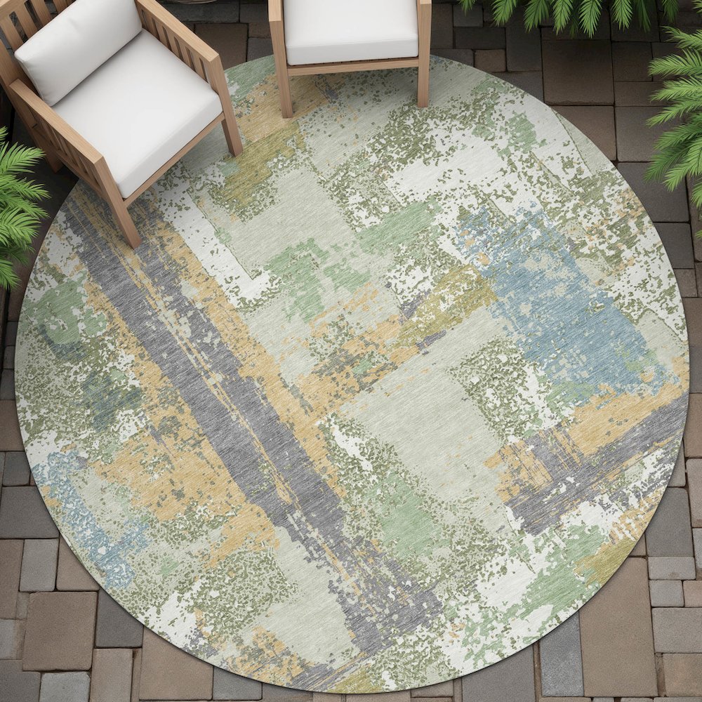 Machine Washable Indoor/Outdoor Chantille ACN2212 Aloe 8' x 8' Round Rug. Picture 6