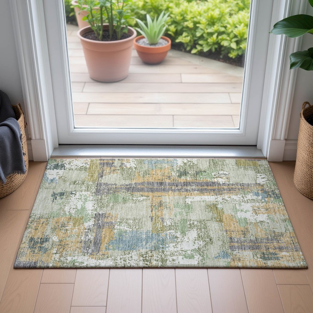 Machine Washable Indoor/Outdoor Chantille ACN2212 Aloe 1'8" x 2'6" Rug. Picture 5