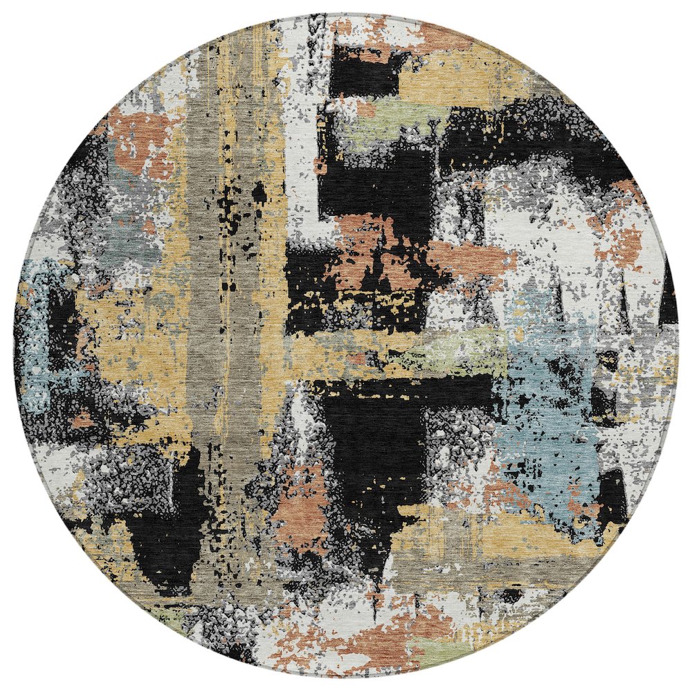 Machine Washable Indoor/Outdoor Chantille ACN2212 Black 8' x 8' Round Rug. Picture 1