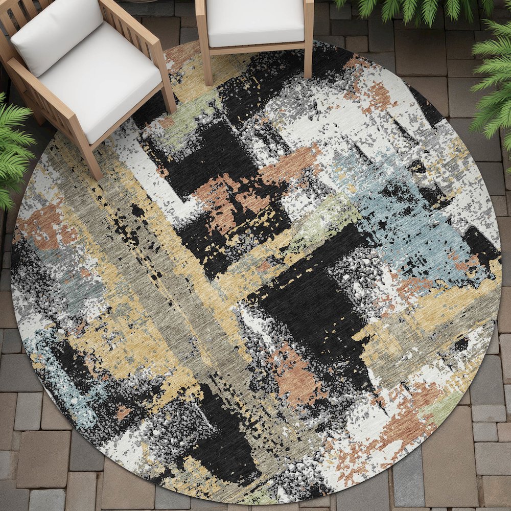 Machine Washable Indoor/Outdoor Chantille ACN2212 Black 8' x 8' Round Rug. Picture 6