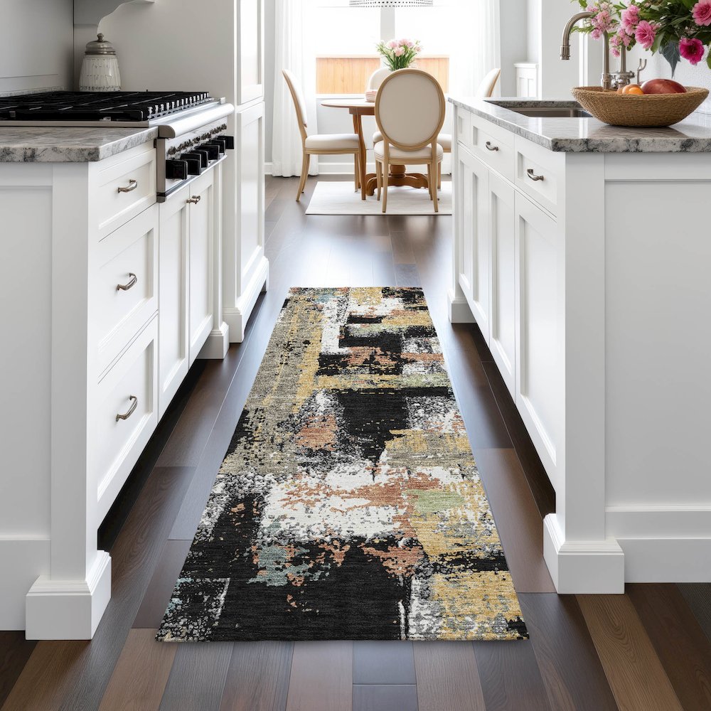 Machine Washable Indoor/Outdoor Chantille ACN2212 Black 2'3" x 7'6" Runner Rug. Picture 5