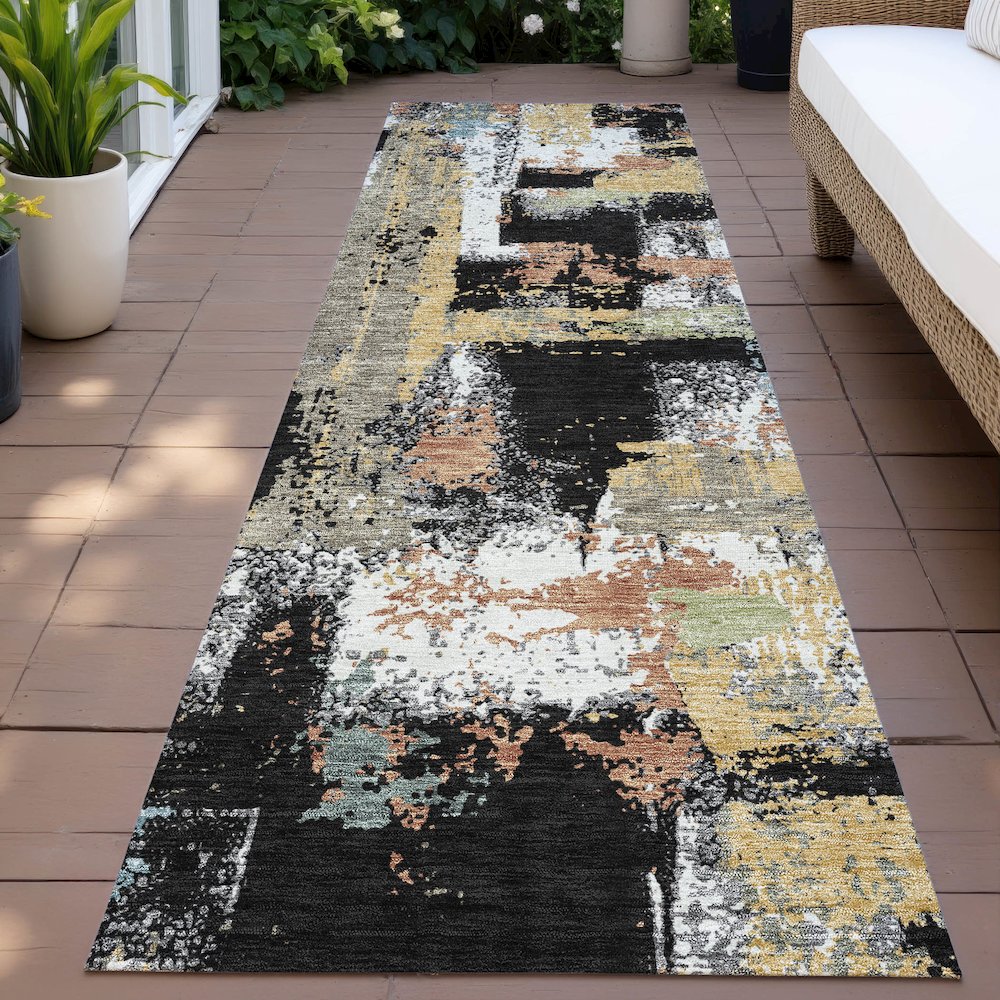 Machine Washable Indoor/Outdoor Chantille ACN2212 Black 2'3" x 7'6" Runner Rug. Picture 6