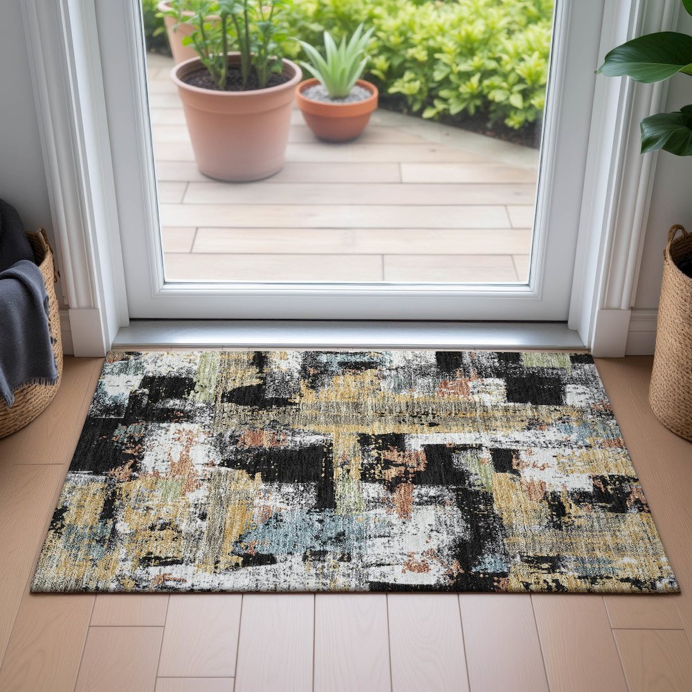 Machine Washable Indoor/Outdoor Chantille ACN2212 Black 1'8" x 2'6" Rug. Picture 5