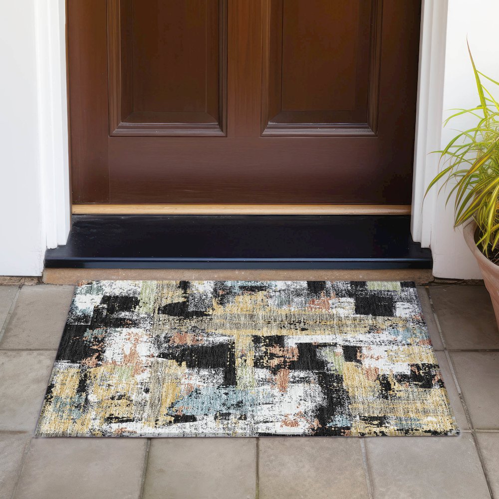 Machine Washable Indoor/Outdoor Chantille ACN2212 Black 1'8" x 2'6" Rug. Picture 6