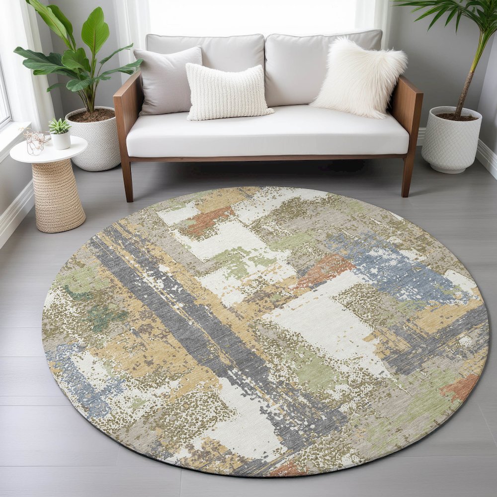 Machine Washable Indoor/Outdoor Chantille ACN2212 Ivory 8' x 8' Round Rug. Picture 5