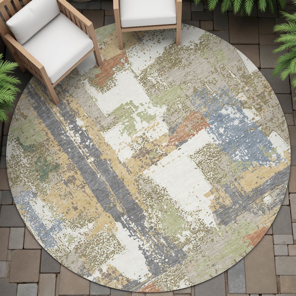 Machine Washable Indoor/Outdoor Chantille ACN2212 Ivory 8' x 8' Round Rug. Picture 6