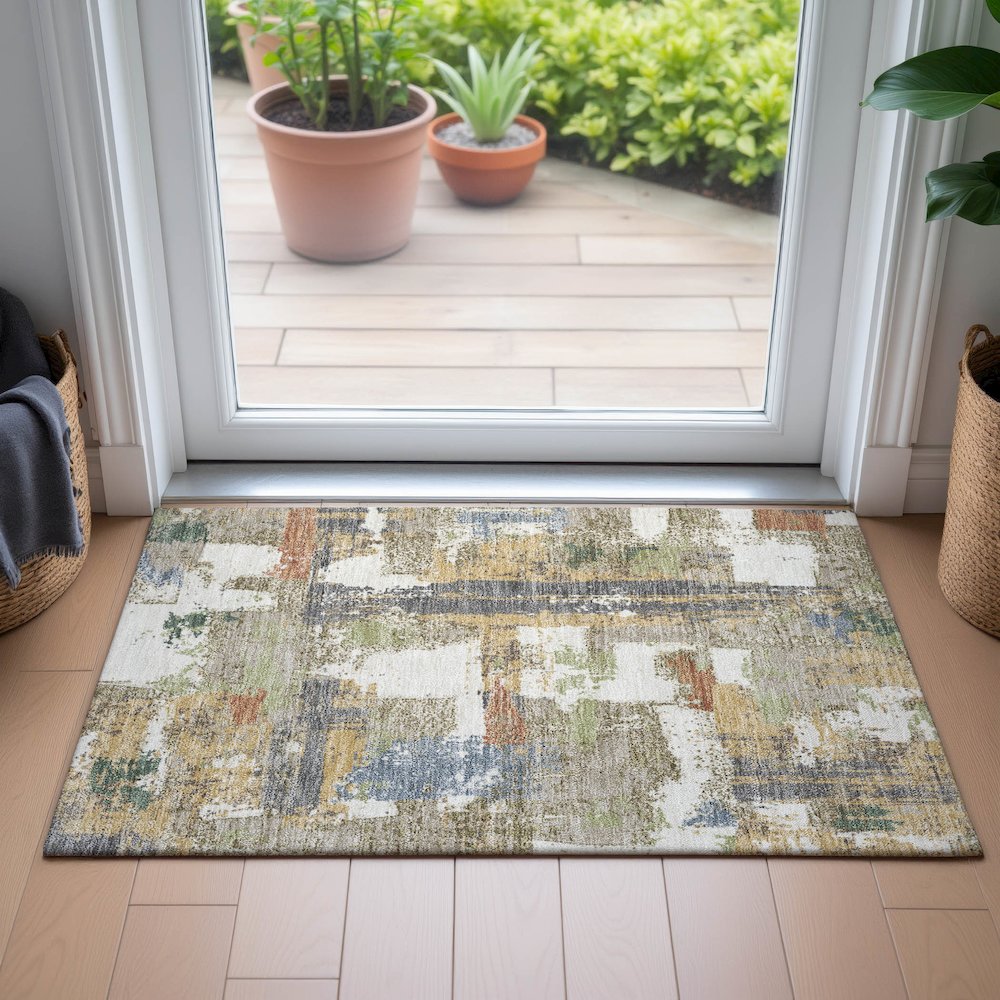 Machine Washable Indoor/Outdoor Chantille ACN2212 Ivory 1'8" x 2'6" Rug. Picture 5