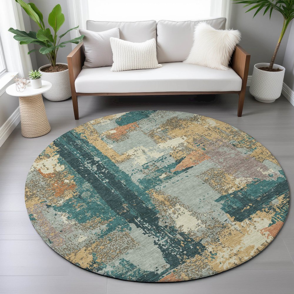 Machine Washable Indoor/Outdoor Chantille ACN2212 Seafoam 8' x 8' Round Rug. Picture 5