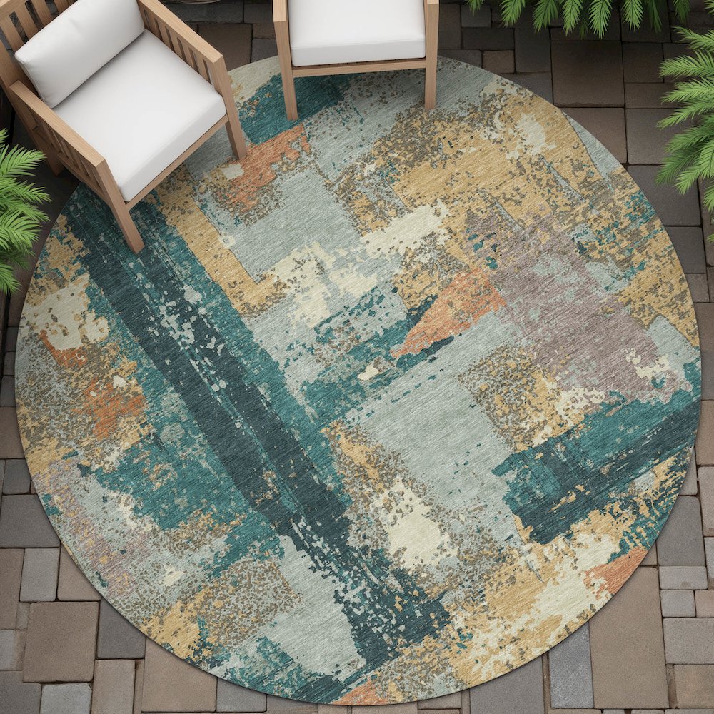Machine Washable Indoor/Outdoor Chantille ACN2212 Seafoam 8' x 8' Round Rug. Picture 6