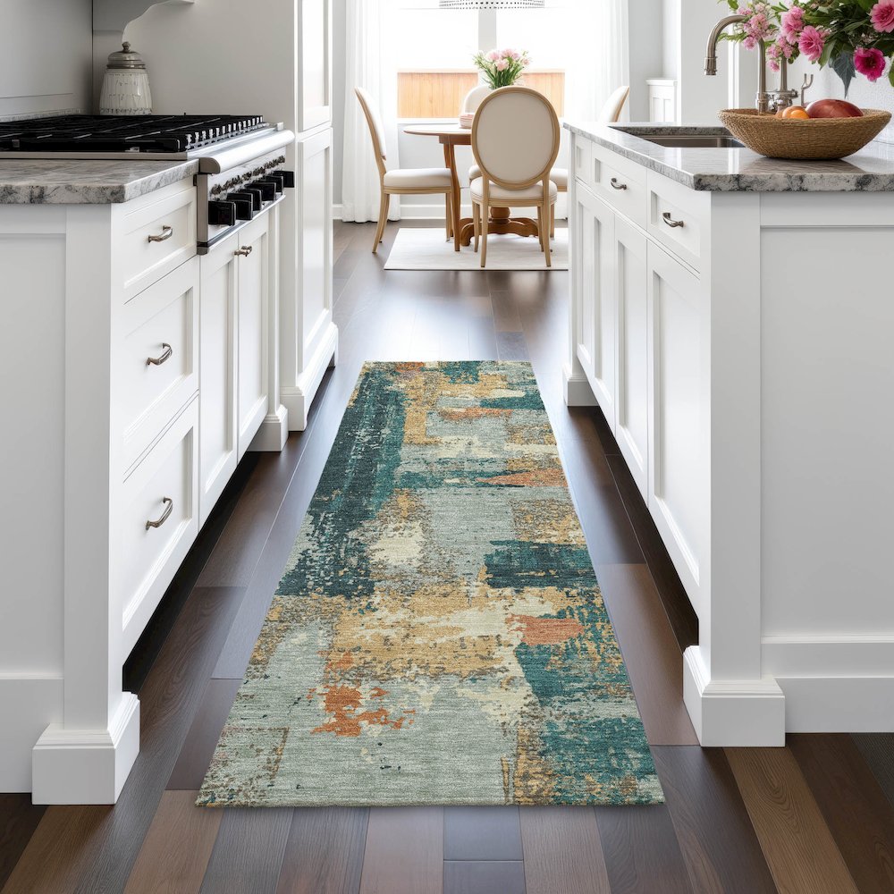 Machine Washable Indoor/Outdoor Chantille ACN2212 Seafoam 2'3" x 7'6" Runner Rug. Picture 5