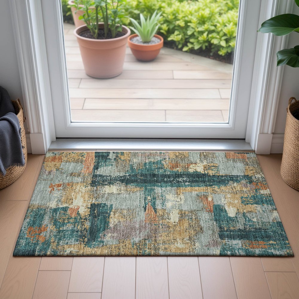 Machine Washable Indoor/Outdoor Chantille ACN2212 Seafoam 1'8" x 2'6" Rug. Picture 5