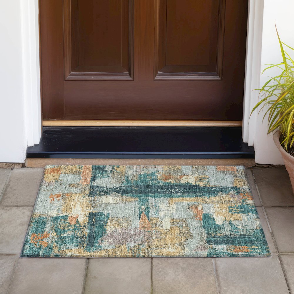 Machine Washable Indoor/Outdoor Chantille ACN2212 Seafoam 1'8" x 2'6" Rug. Picture 6