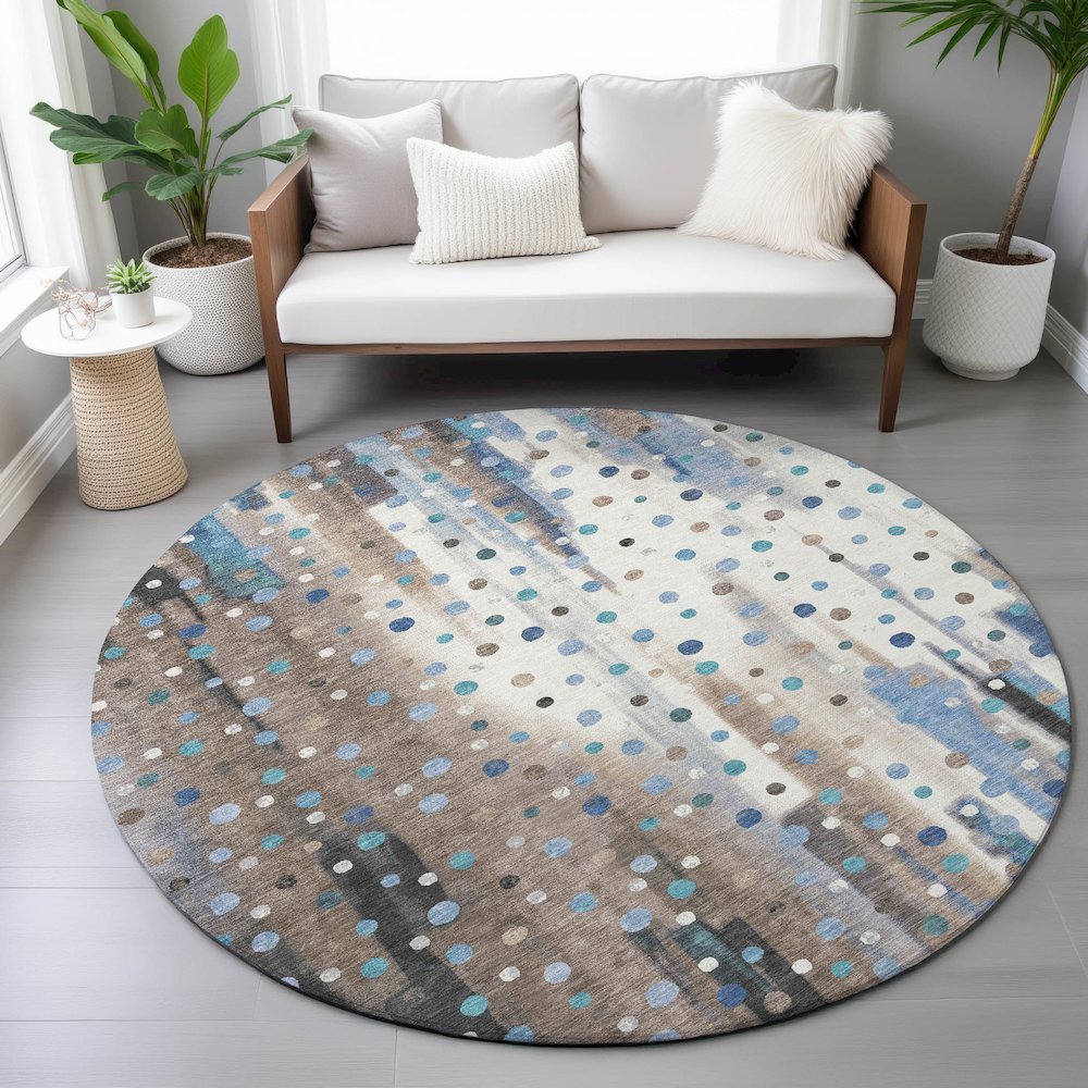 Machine Washable Indoor/Outdoor Chantille ACN2213 Taupe 8' x 8' Round Rug. Picture 5
