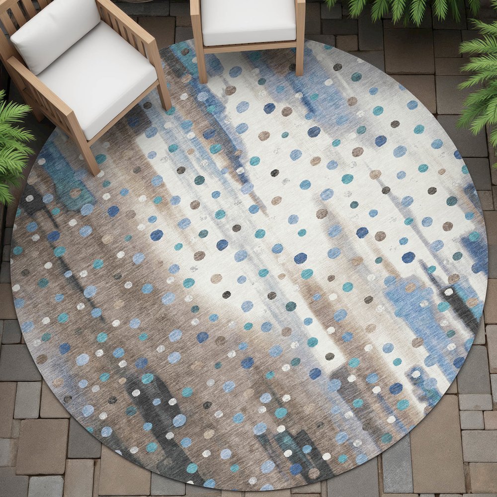 Machine Washable Indoor/Outdoor Chantille ACN2213 Taupe 8' x 8' Round Rug. Picture 6