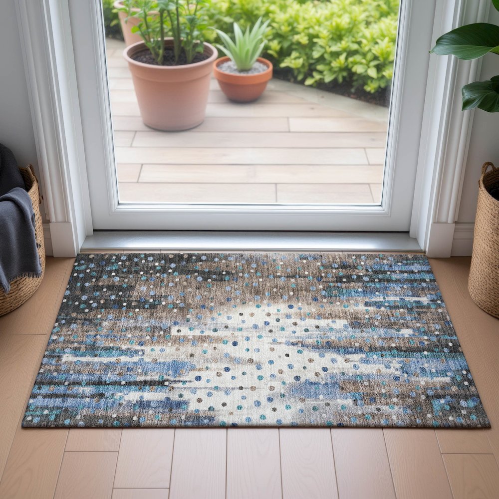 Machine Washable Indoor/Outdoor Chantille ACN2213 Taupe 1'8" x 2'6" Rug. Picture 5