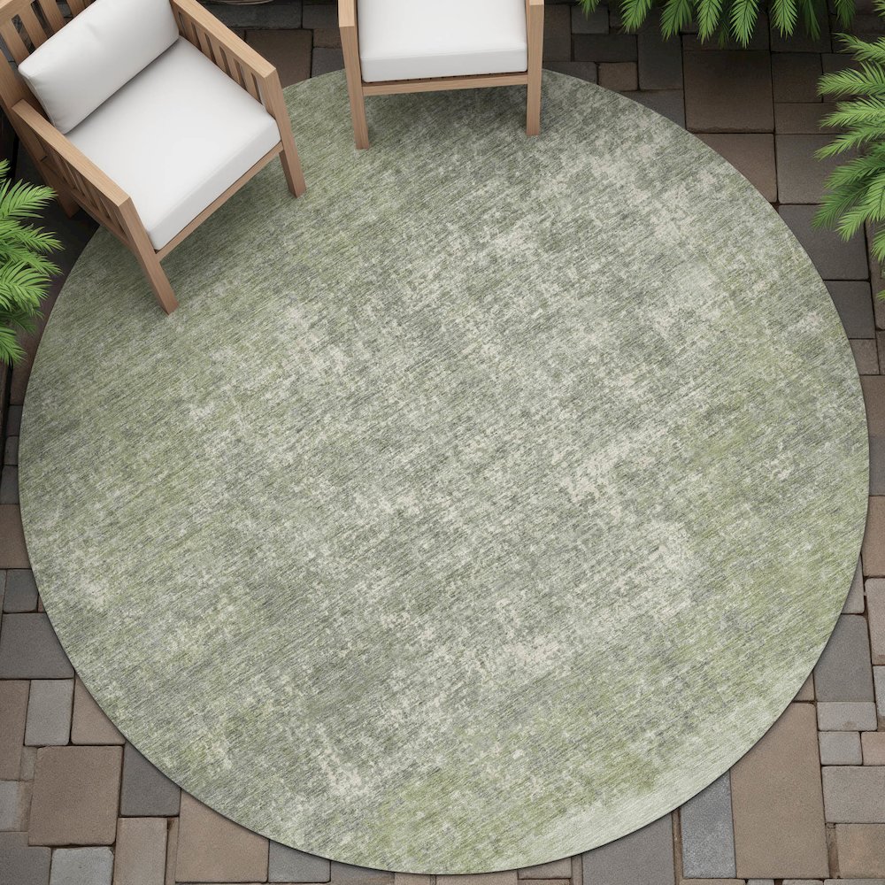 Machine Washable Indoor/Outdoor Chantille ACN2214 Aloe 8' x 8' Round Rug. Picture 6