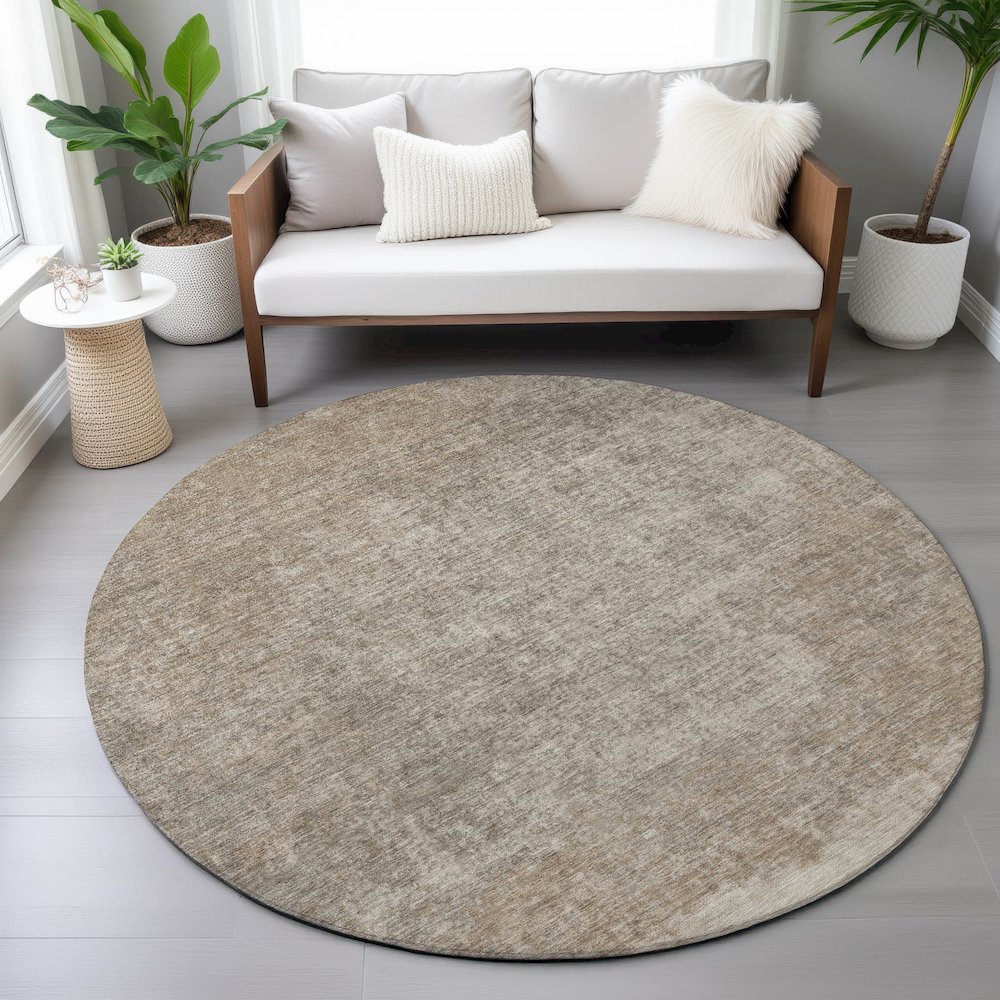 Machine Washable Indoor/Outdoor Chantille ACN2214 Beige 8' x 8' Round Rug. Picture 5