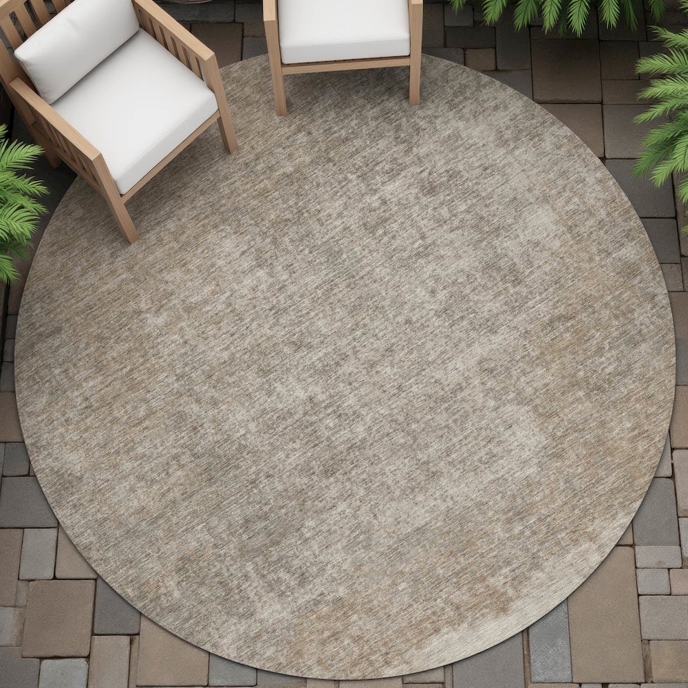 Machine Washable Indoor/Outdoor Chantille ACN2214 Beige 8' x 8' Round Rug. Picture 6