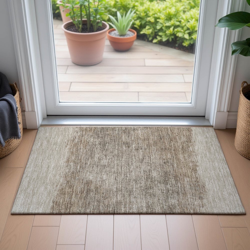 Machine Washable Indoor/Outdoor Chantille ACN2214 Beige 1'8" x 2'6" Rug. Picture 5