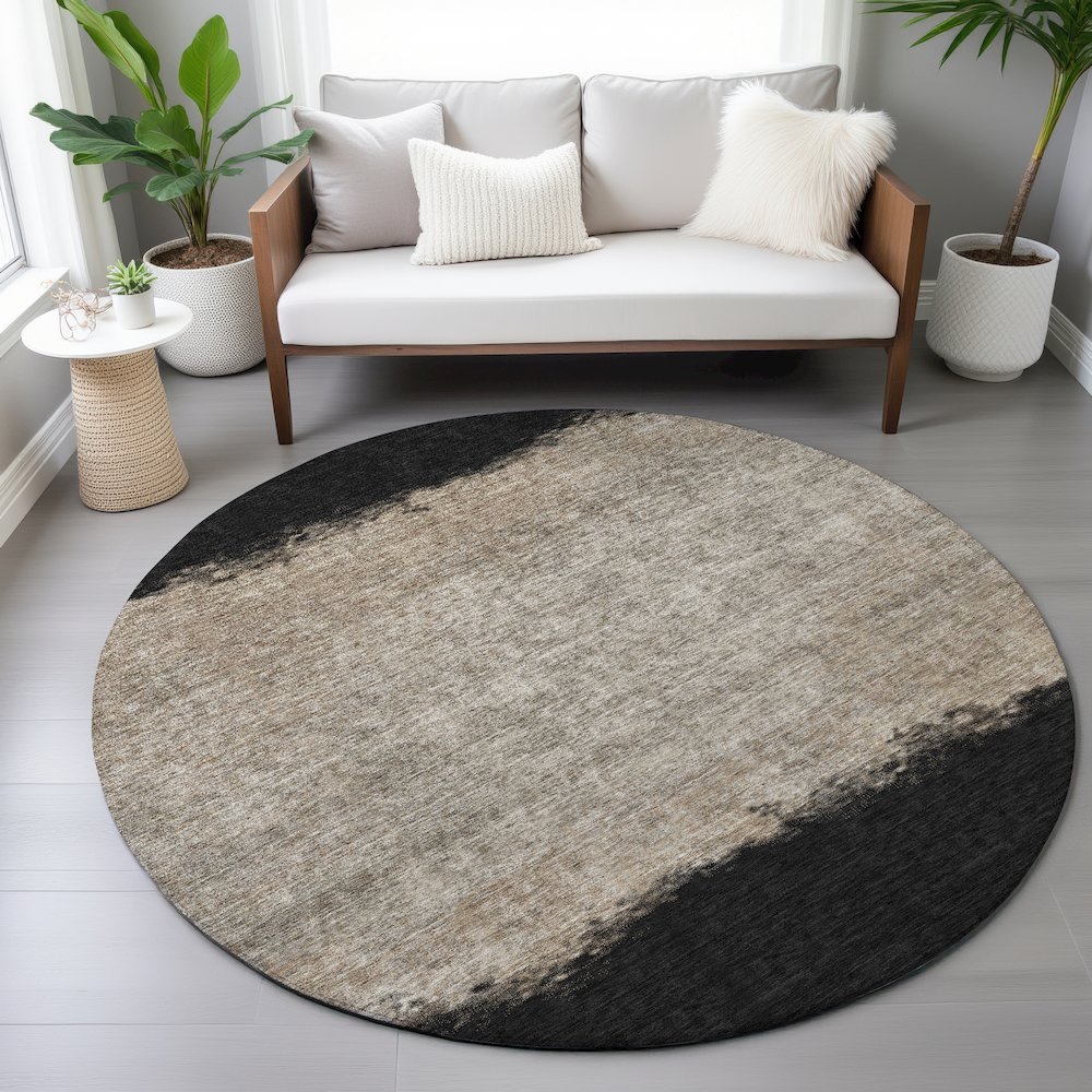 Machine Washable Indoor/Outdoor Chantille ACN2214 Black 8' x 8' Round Rug. Picture 5