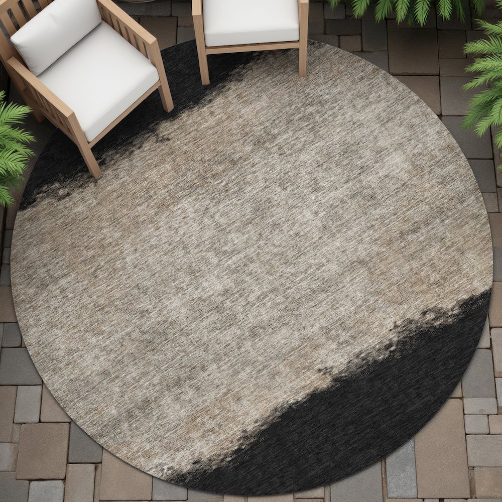 Machine Washable Indoor/Outdoor Chantille ACN2214 Black 8' x 8' Round Rug. Picture 6