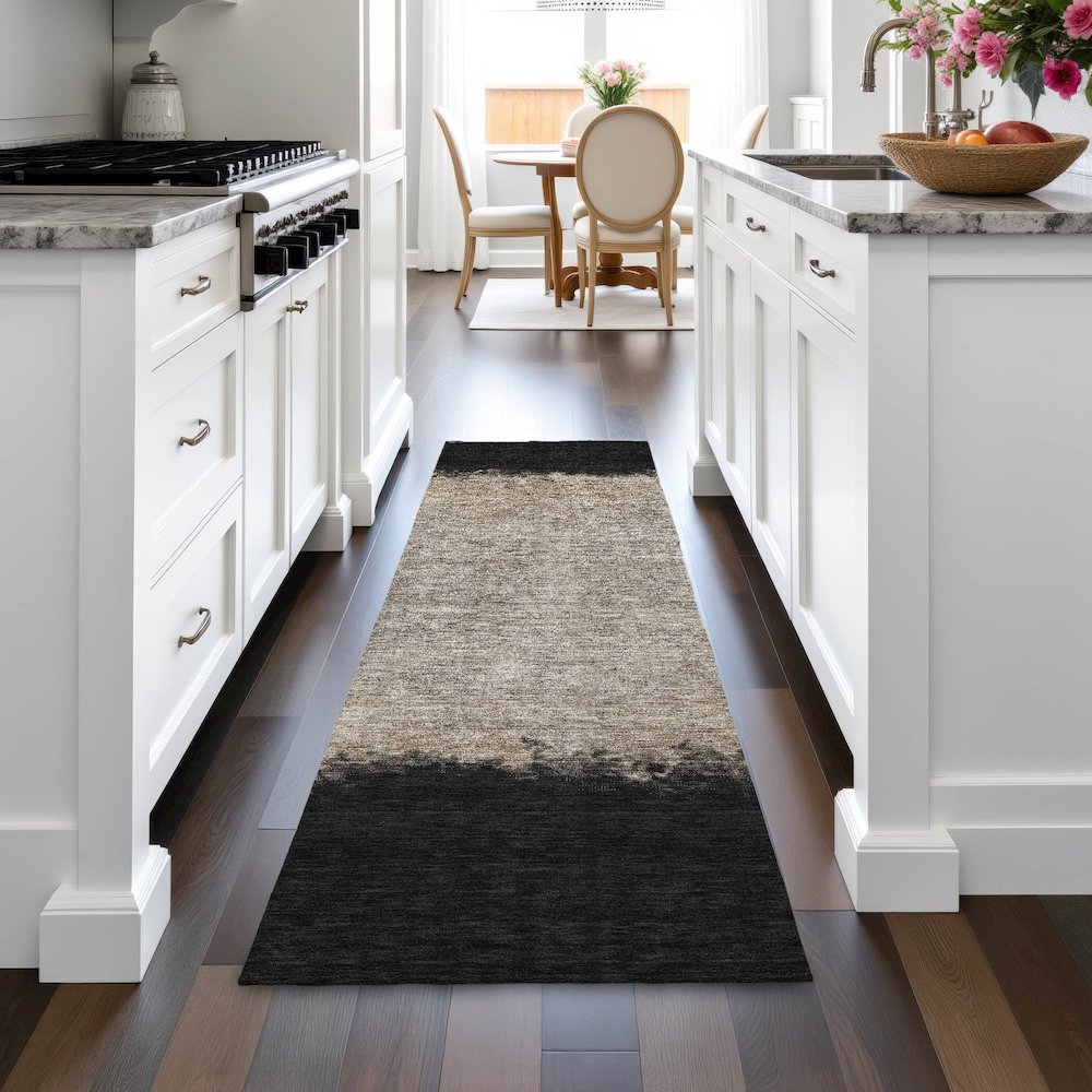 Machine Washable Indoor/Outdoor Chantille ACN2214 Black 2'3" x 7'6" Runner Rug. Picture 5