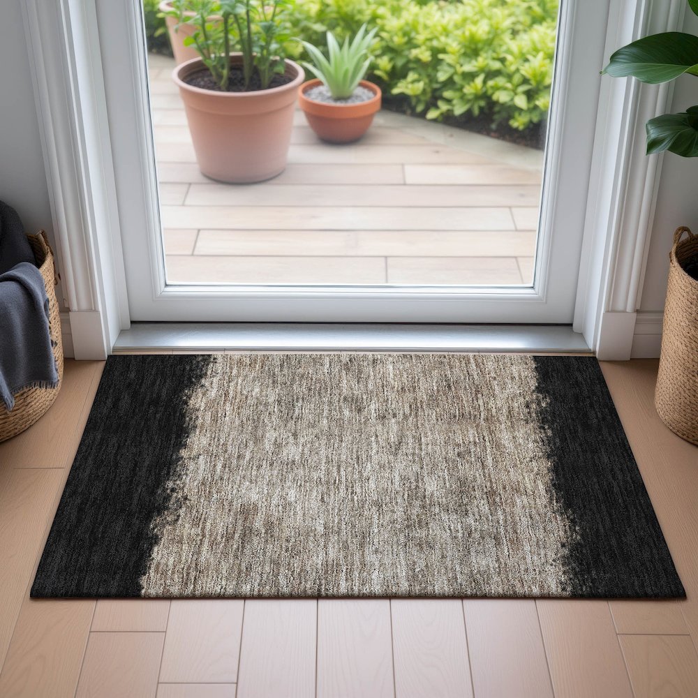 Machine Washable Indoor/Outdoor Chantille ACN2214 Black 1'8" x 2'6" Rug. Picture 5