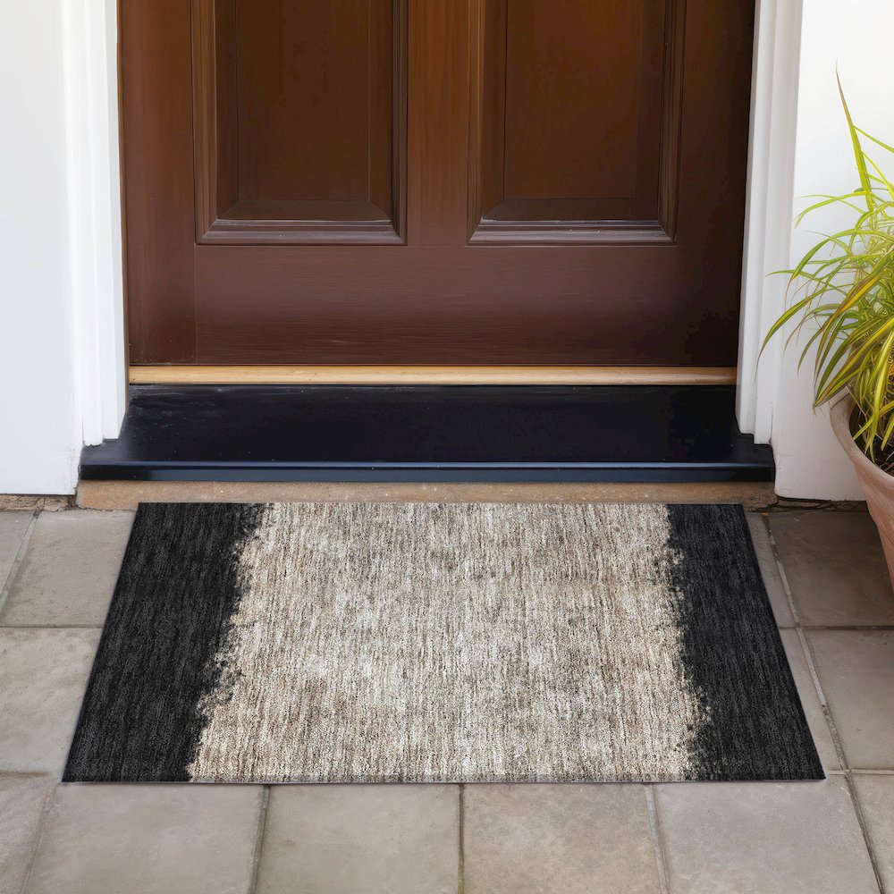 Machine Washable Indoor/Outdoor Chantille ACN2214 Black 1'8" x 2'6" Rug. Picture 6