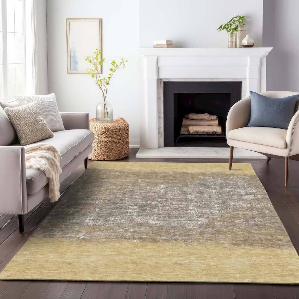 Machine Washable Indoor/Outdoor Chantille ACN2214 Gold 2'6" x 3'10" Rug. Picture 6