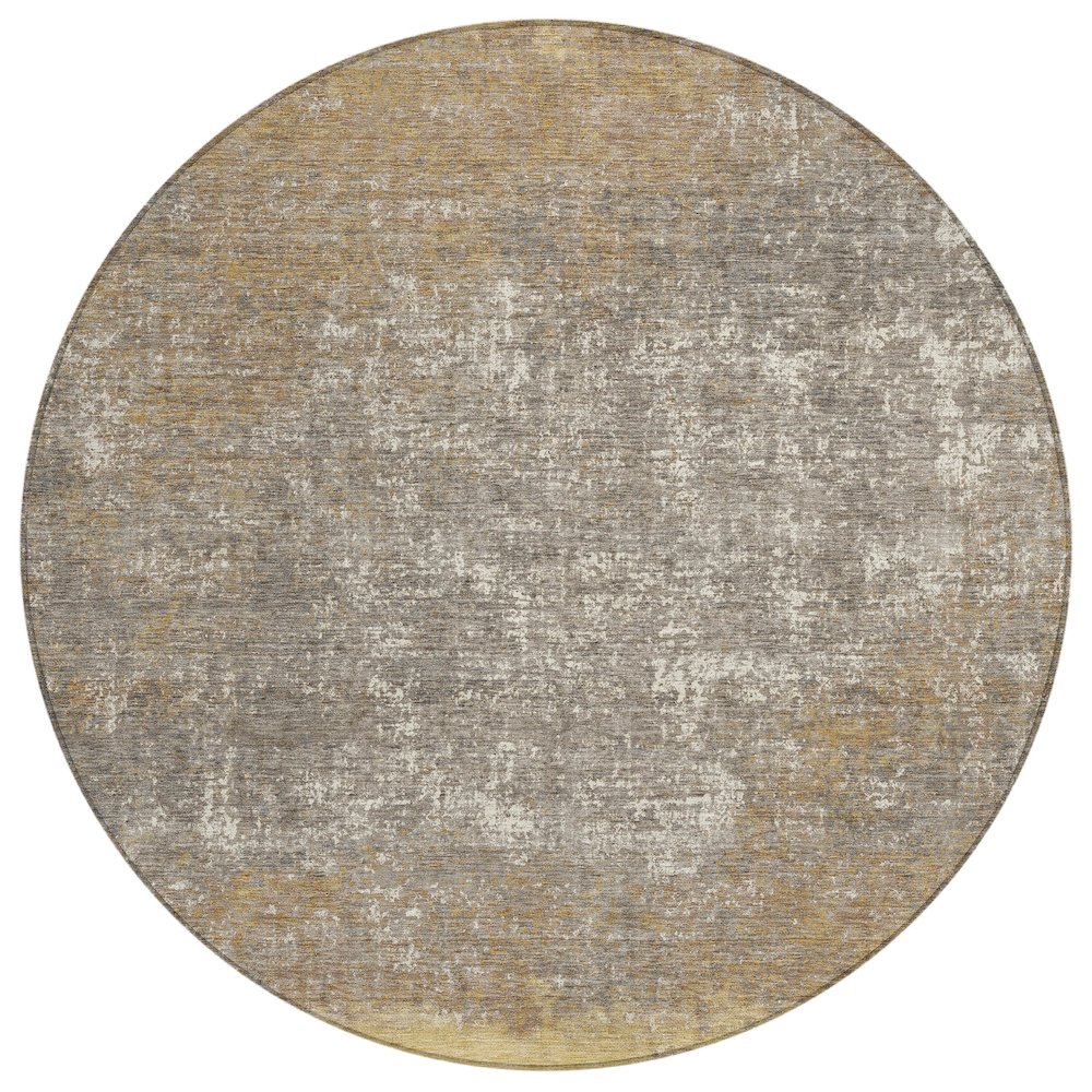 Machine Washable Indoor/Outdoor Chantille ACN2214 Gold 8' x 8' Round Rug. Picture 1