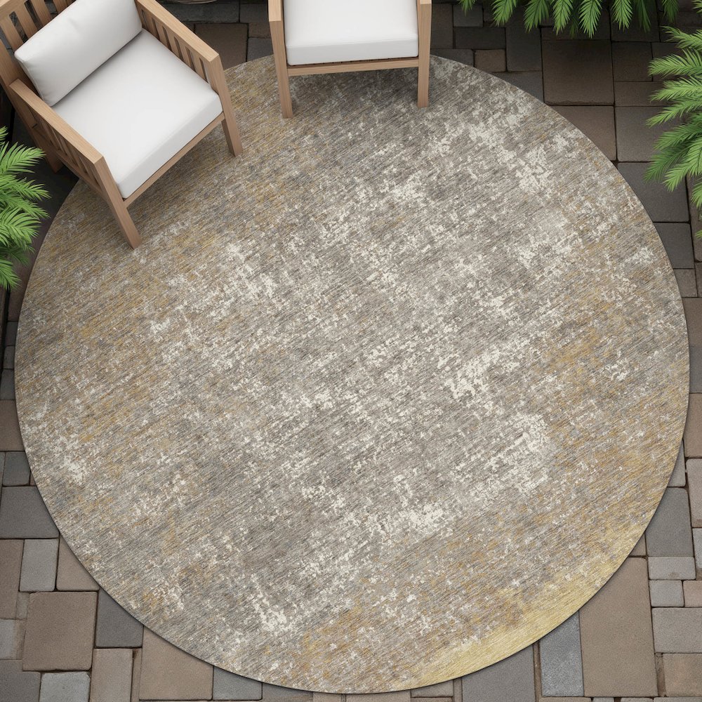 Machine Washable Indoor/Outdoor Chantille ACN2214 Gold 8' x 8' Round Rug. Picture 6