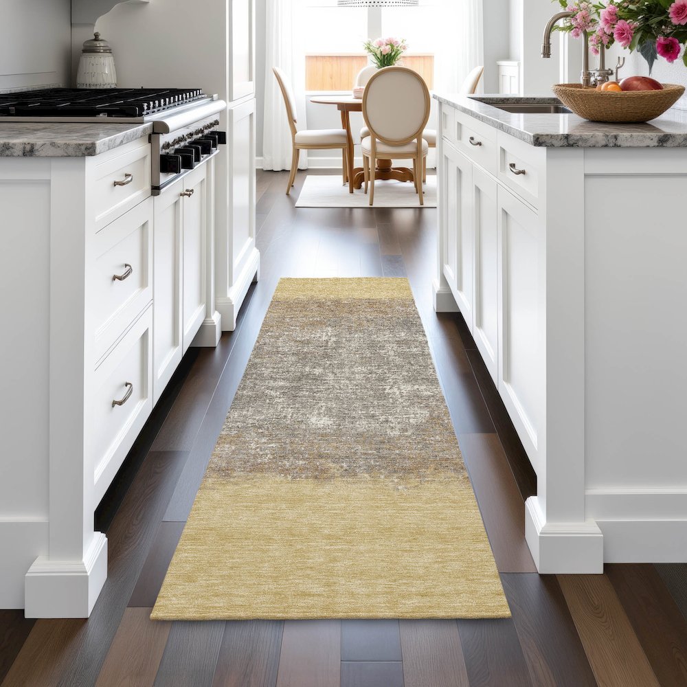 Machine Washable Indoor/Outdoor Chantille ACN2214 Gold 2'3" x 7'6" Runner Rug. Picture 5