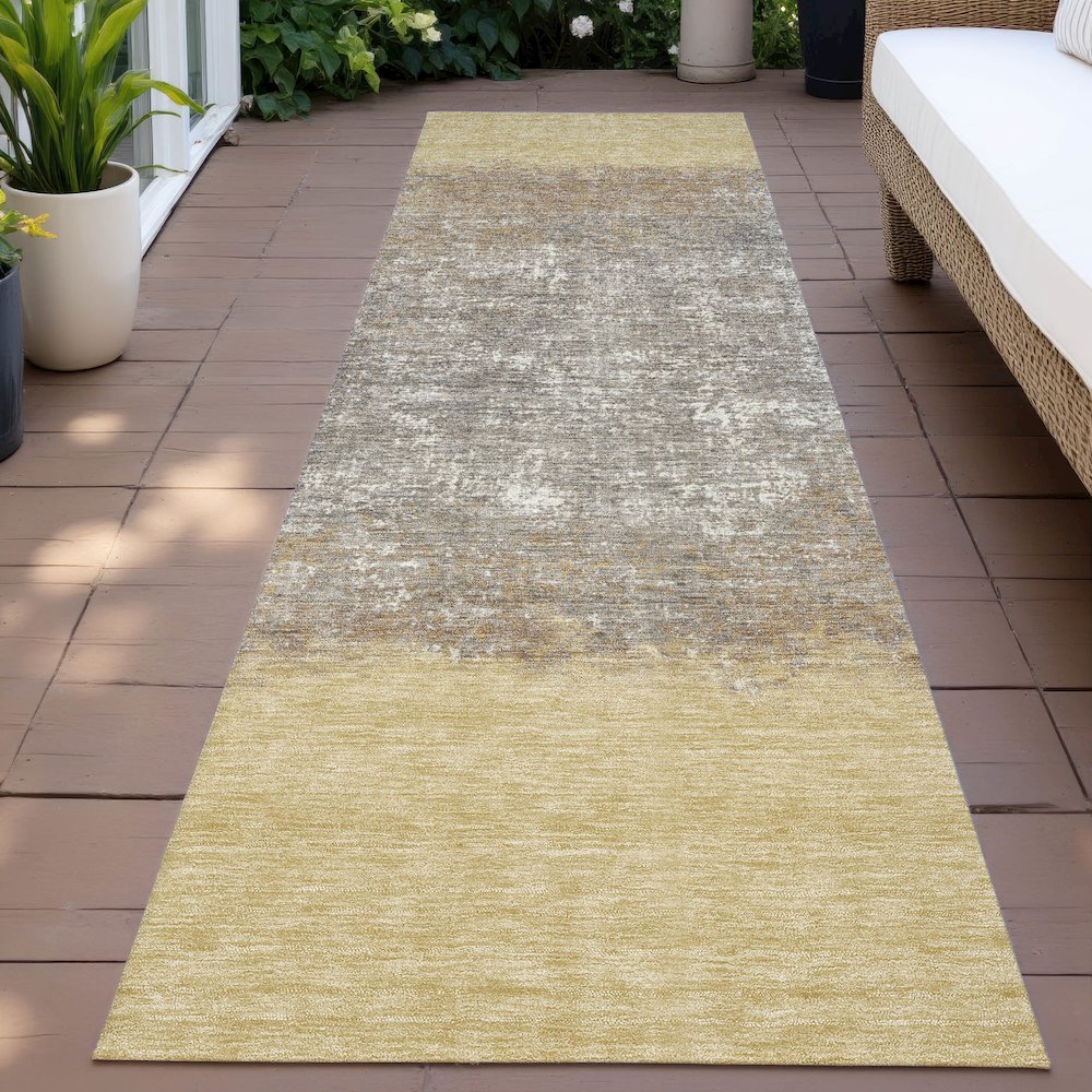 Machine Washable Indoor/Outdoor Chantille ACN2214 Gold 2'3" x 7'6" Runner Rug. Picture 6