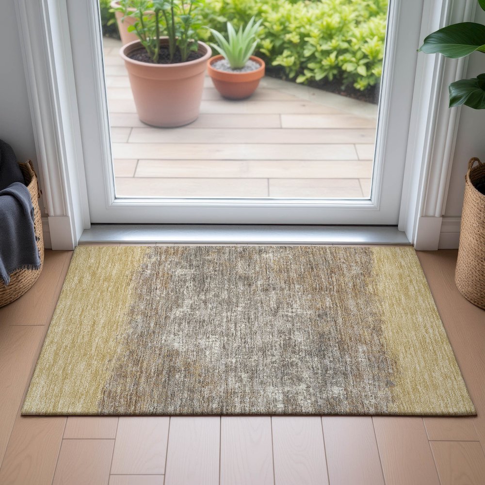 Machine Washable Indoor/Outdoor Chantille ACN2214 Gold 1'8" x 2'6" Rug. Picture 5