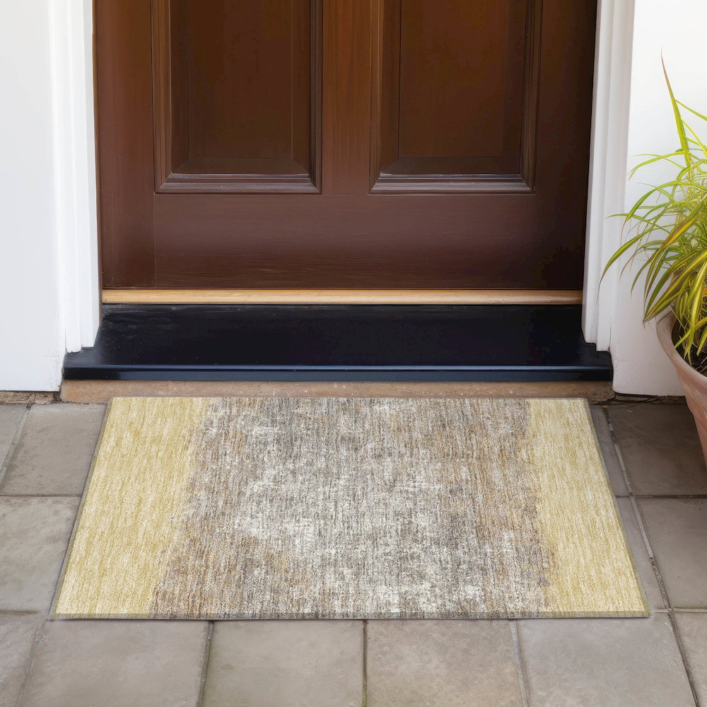 Machine Washable Indoor/Outdoor Chantille ACN2214 Gold 1'8" x 2'6" Rug. Picture 6