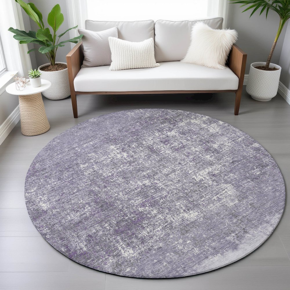 Machine Washable Indoor/Outdoor Chantille ACN2214 Lavender 8' x 8' Round Rug. Picture 5