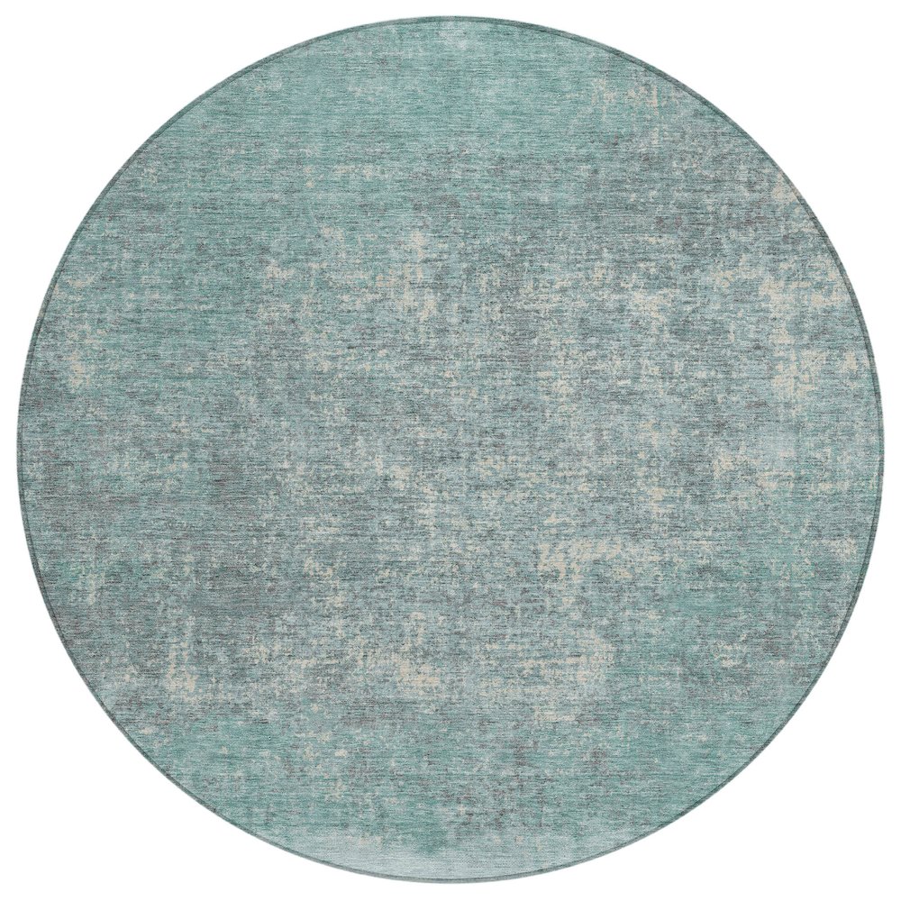 Machine Washable Indoor/Outdoor Chantille ACN2214 Teal 8' x 8' Round Rug. Picture 1