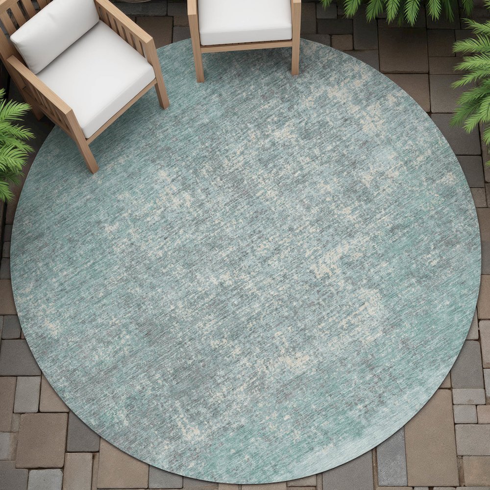 Machine Washable Indoor/Outdoor Chantille ACN2214 Teal 8' x 8' Round Rug. Picture 6